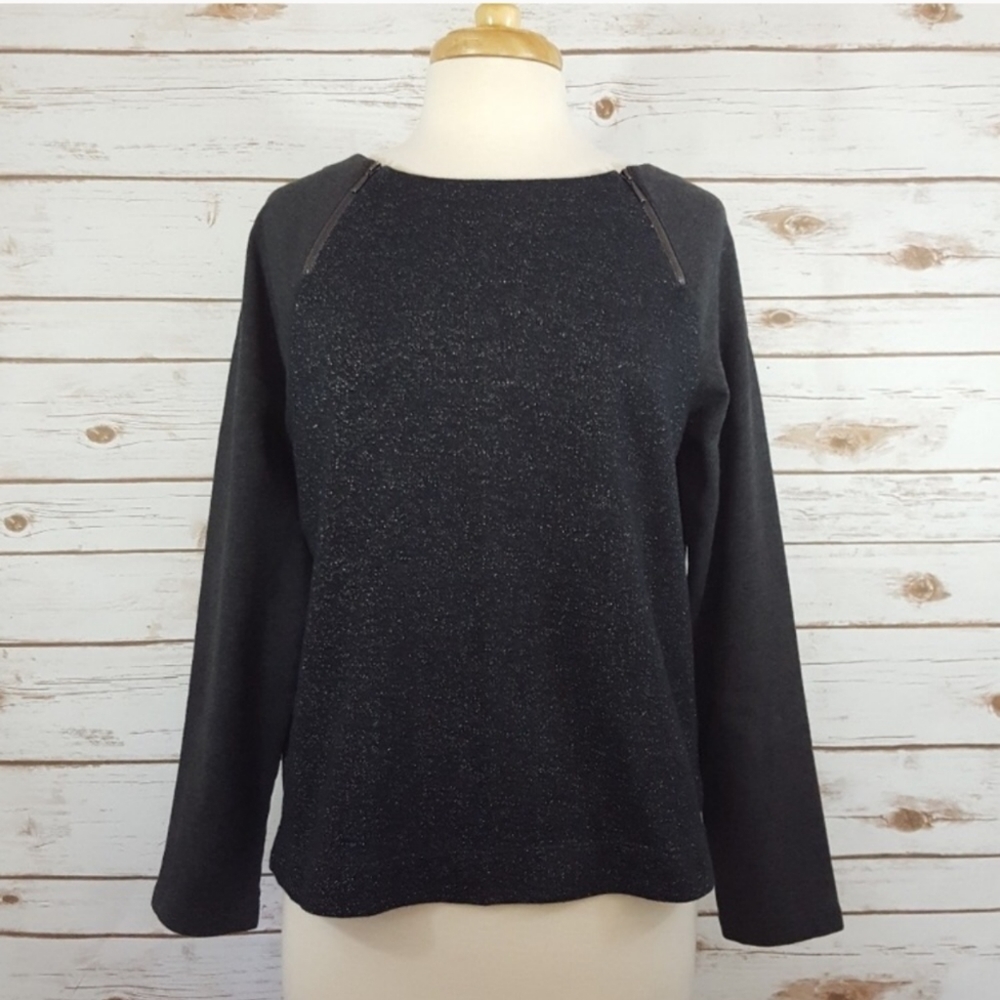 LOFT | Metallic Zipper Detail Knit Sweatshirt Top